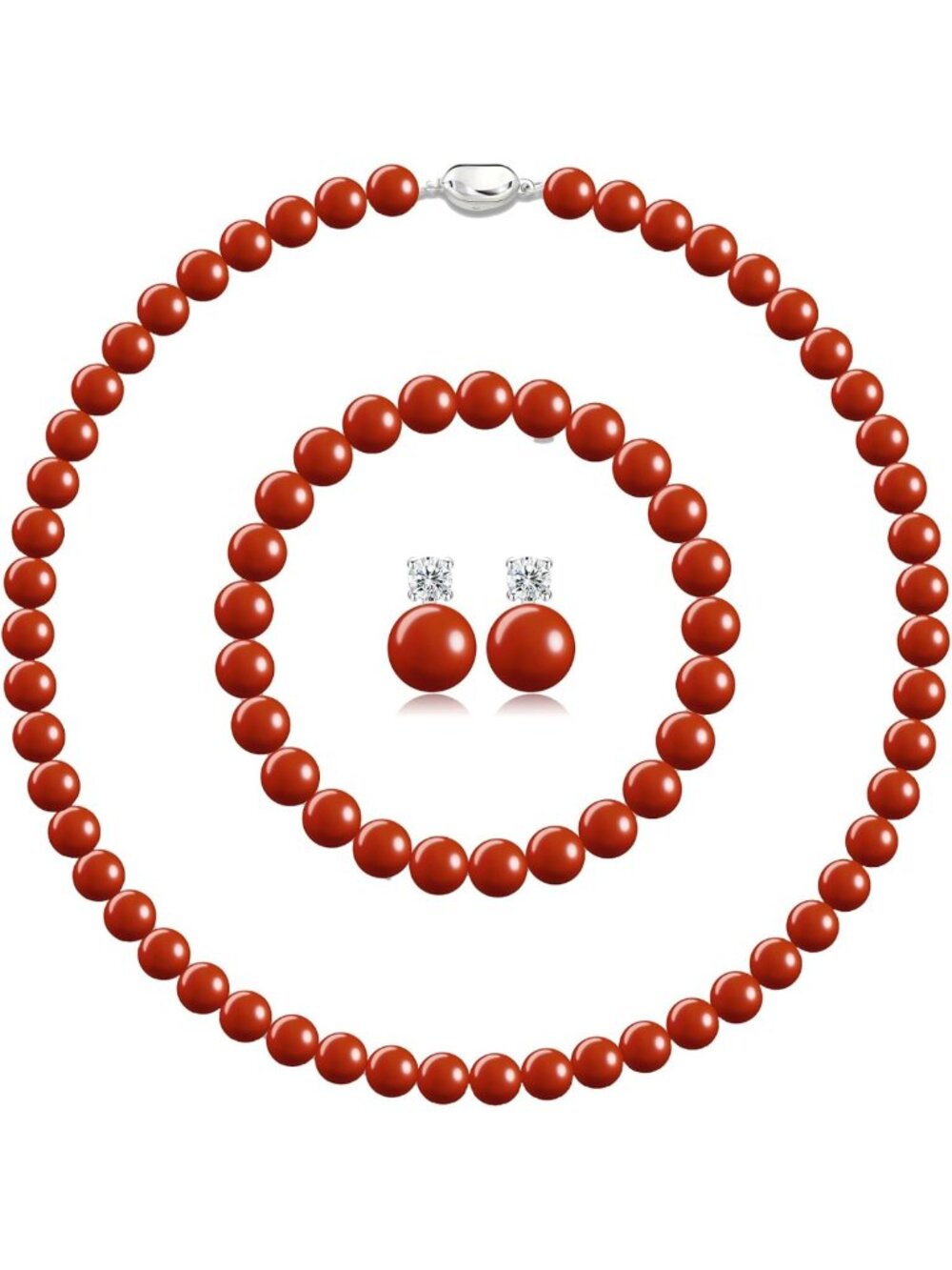 Elegant 8mm Pearl Necklace & Earring Bracelet Set - Perfect Gift for Weddings